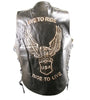 Men’s Brown Leather Embossed Eagle Live to Ride Vest Waistcoat