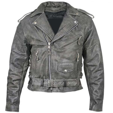 Distressed Leather Men’s Belted Biker Jacket
