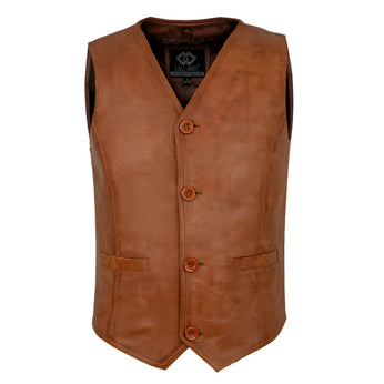 Mens Tan Brown Soft Leather Waistcoat, Party Fashion Designer Sheepskins HD