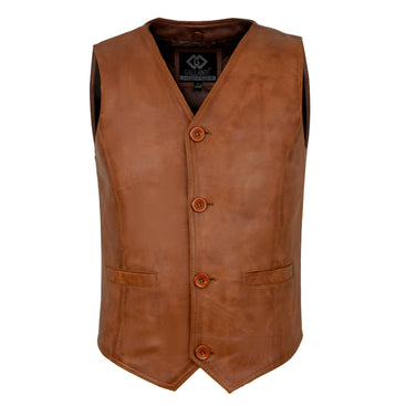 Mens Tan Brown Soft Leather Waistcoat, Party Fashion Designer Sheepskins HD