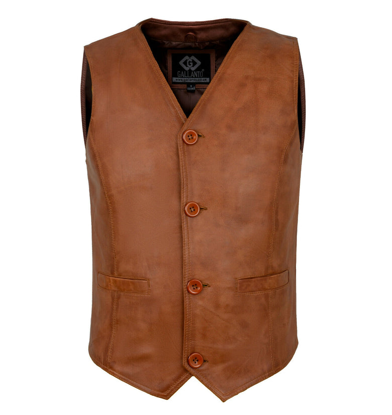 Mens Tan Brown Soft Leather Waistcoat Party Fashion Designer