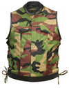 Military Camouflage & Cowhide Leather Cut off Mens Vest Waiscoat Gilet Biker