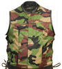 Military Camouflage & Cowhide Leather Cut off Mens Vest Waiscoat Gilet Biker
