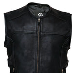 Mens Cowhide Leather Perforated Biker Vest – Motorcycle Waistcoat