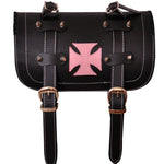 Pink Iron Cross Gothic Motorcycle Biker Leather Tool Rool Bag