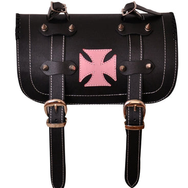 Pink Iron Cross Gothic Motorcycle Biker Leather Tool Rool Bag
