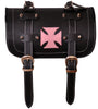 Pink Iron Cross Gothic Motorcycle Biker Leather Tool Rool Bag