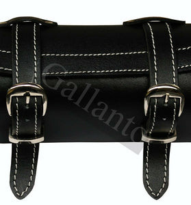 Plain Motorcycle Biker Leather Tool Rool Bag White Stitches