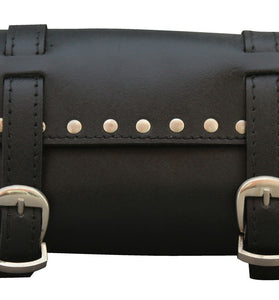 Plain Studded Black small rectangle Sissy Bar Leather Tool Bag