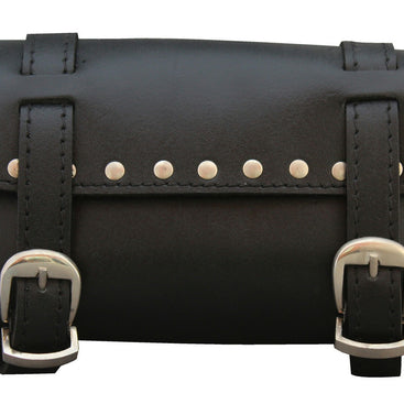 Plain Studded Black small rectangle Sissy Bar Leather Tool Bag