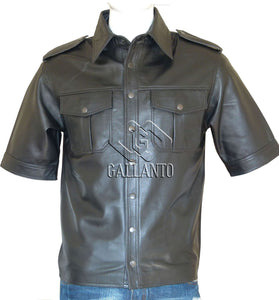 Police Style Half Sleeve Classic Leather Shirt