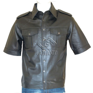 Police Style Half Sleeve Classic Leather Shirt