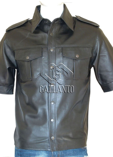 Police Style Half Sleeve Classic Leather Shirt