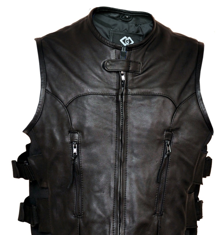 Premium Naked Cowhide Leather Biker Vest – Motorcycle Waistcoat