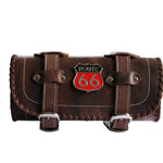 Route 66 Brown Motorcycle Biker Leather Tool Bag Barrel Roll