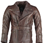 Leather Motorcycle Motorbiker Jacket Dark Brown 3/4 Long Eddie Vintage Cross Zip