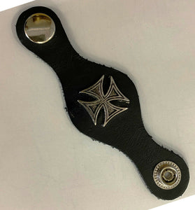 Iron Cross Badge Black Leather Vest Waistcoat Extender