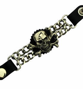 Large Skull Chain Leather Waistcoat Vest Extender - Biker Motorcycle Accessory