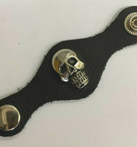 Skull Badge Black Leather Vest Waistcoat Extender