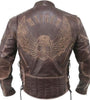 Men’s Premium Brown Distressed Leather Flying Skull Racer Jacket