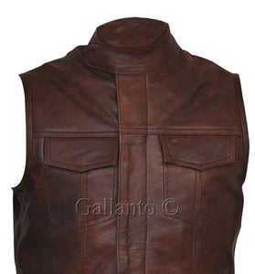 Sons of Anarchy Style Brown Leather Gilet