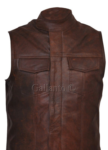 Sons of Anarchy Style Brown Leather Gilet
