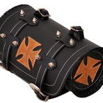 Tan Iron Cross Gothic Motorcycle Biker Leather Tool Rool Bag