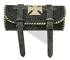 Vintage Gothic Motorcycle Biker Leather Tool Rool Bag with Creme Iron Cross