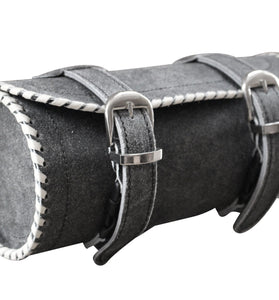 Vintage Motorcycle Biker Real Cowhide Leather Tool Rool Bag Black Trimming