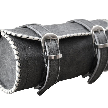 Vintage Motorcycle Biker Real Cowhide Leather Tool Rool Bag Black Trimming
