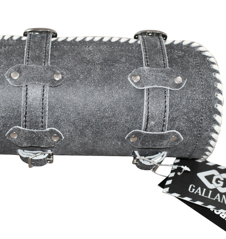 Vintage Motorcycle Biker Real Cowhide Leather Tool Rool Bag Creme