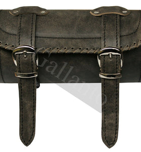 Vintage Stonewash Motorcycle Biker Real Cowhide Leather Tool Rool Bag