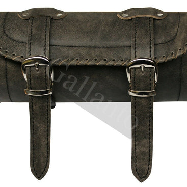 Vintage Stonewash Motorcycle Biker Real Cowhide Leather Tool Rool Bag