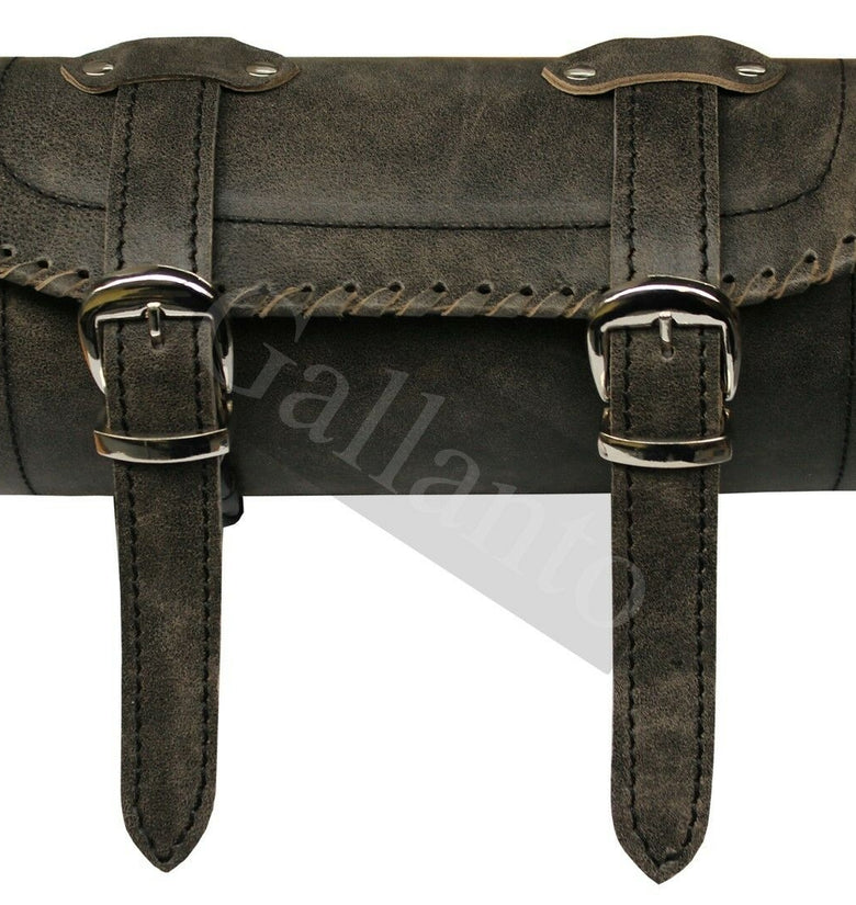 Vintage Stonewash Motorcycle Biker Real Cowhide Leather Tool Rool Bag