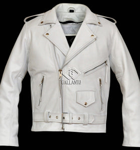 White Brando Biker Leather Jacket