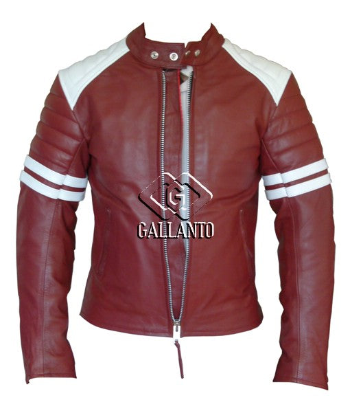 8080 Red and White Biker Leather Jacket